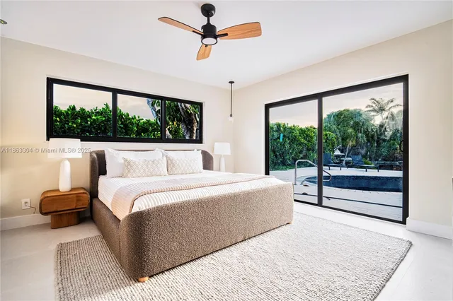 a bedroom with a large bed and a large window