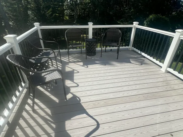 a view of balcony with furniture