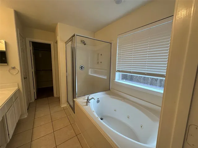 a bathroom with a bathtub and a shower
