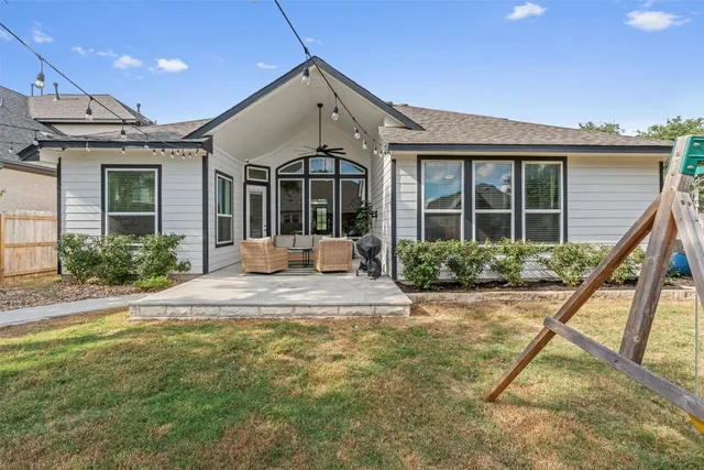 a building outdoor space with patio furniture