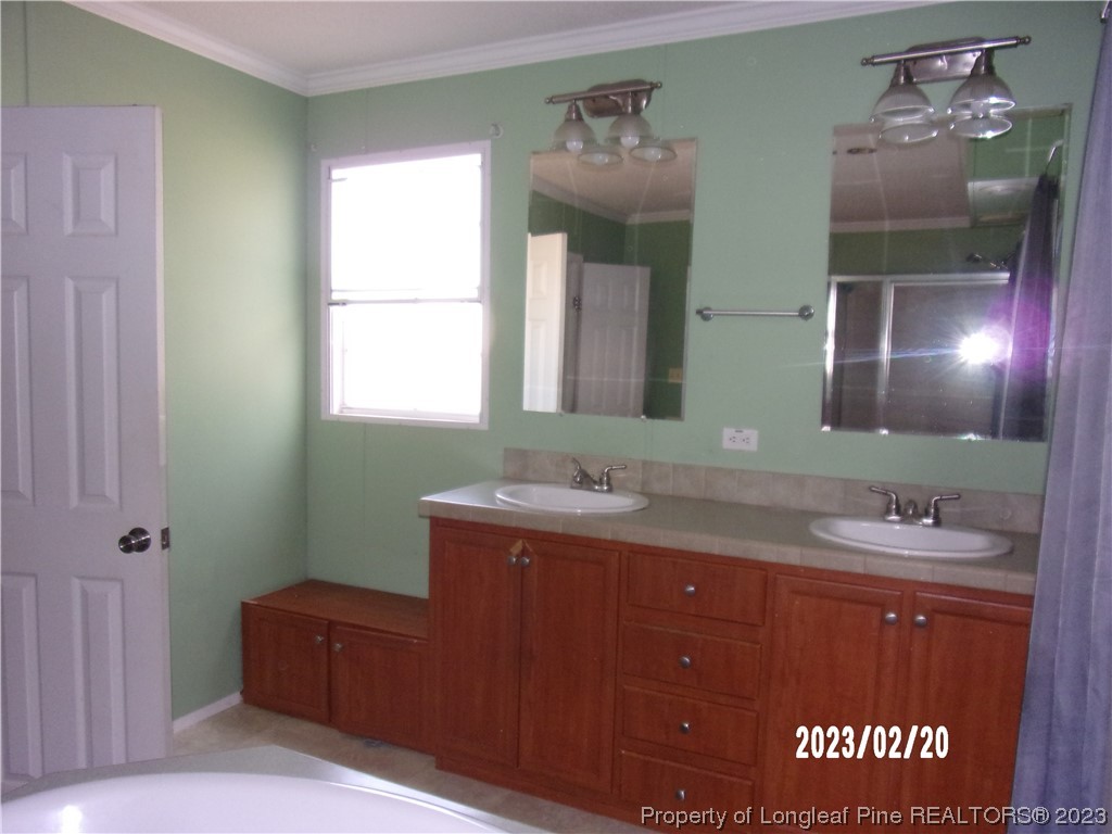 145 Box Elder Terrace Cameron, NC 28326 - Photo 11 of 17 a bathroom with a granite countertop sink a mirror and a