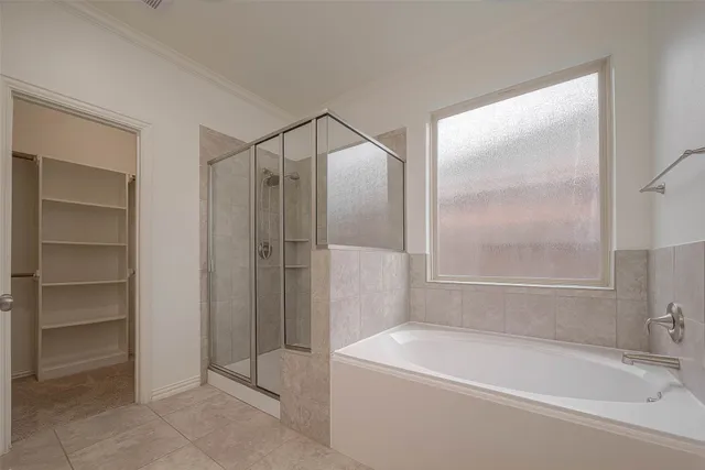 a bathroom with a bathtub and a shower