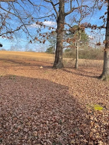 a view of a yard with wooden fence