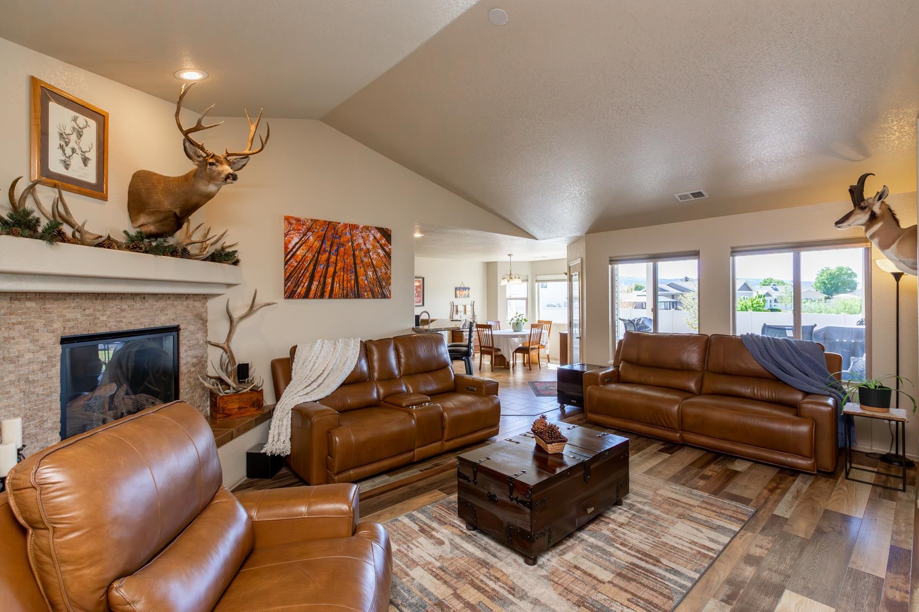 103 Red Rocks Street Fruita, CO 81521 - Photo 18 of 39 a living room with furniture ceiling fan and a fireplace