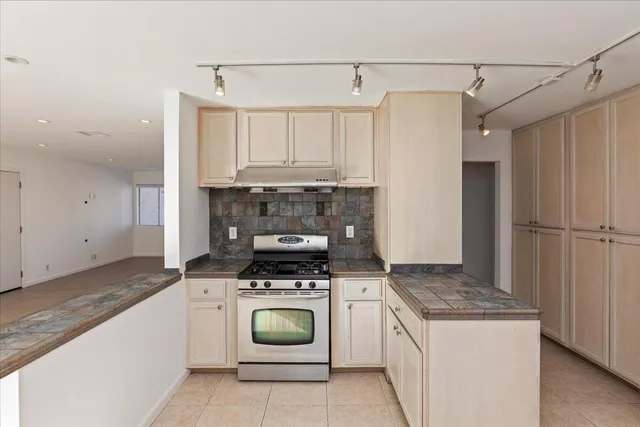 a kitchen with a stove a refrigerator and a sink