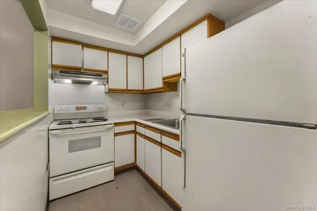 a kitchen with a stove and a refrigerator