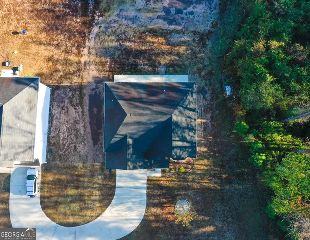 an aerial view of a house