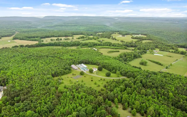 a aerial view of a house with a yard