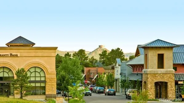 a view of a swimming pool with a garden and mountain view in back