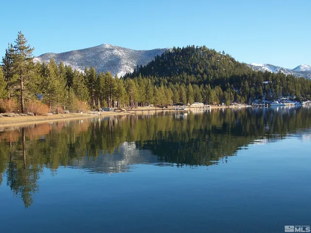 a view of a lake with a mountain in the background