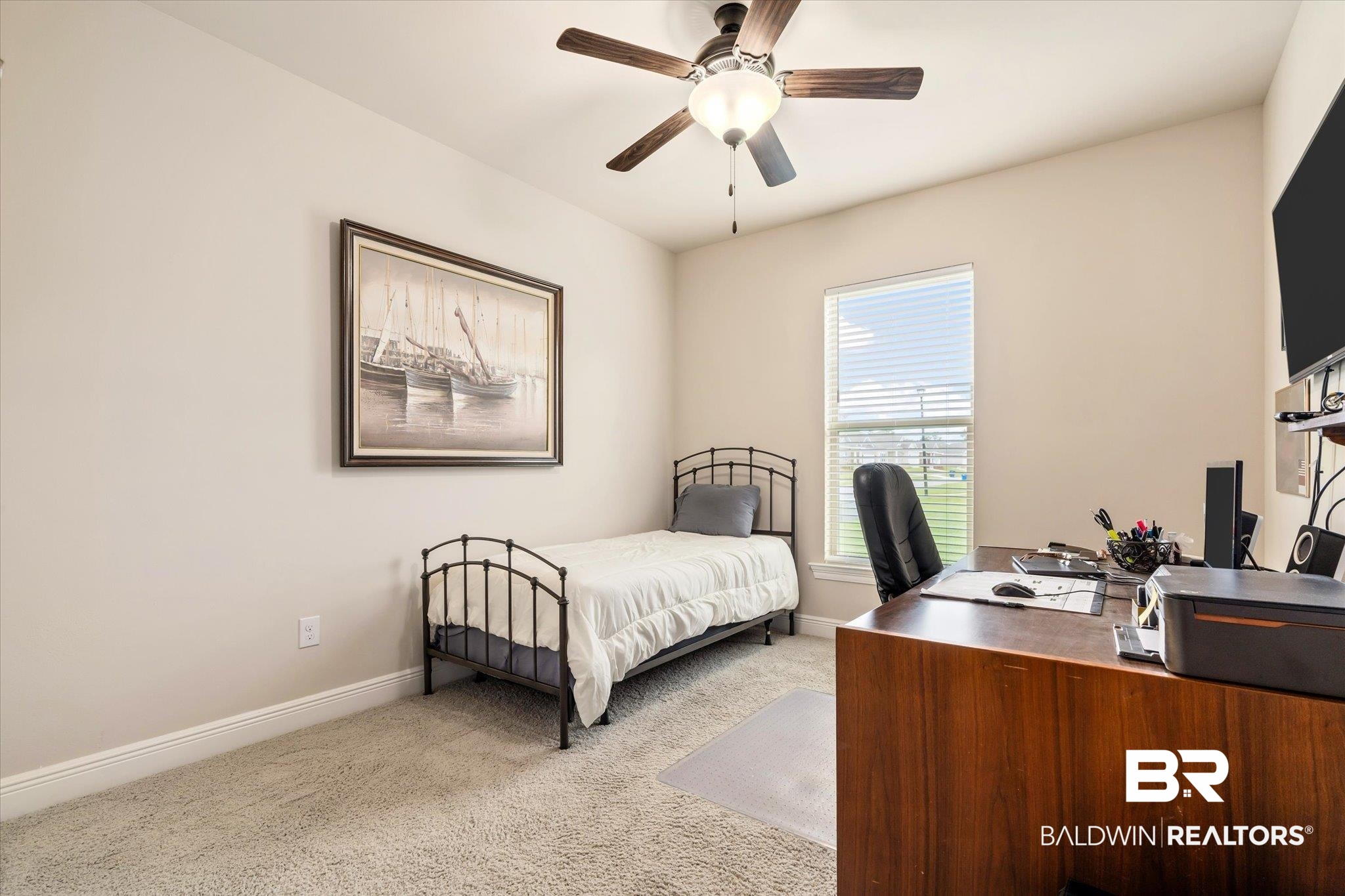 1786 Vivace Drive Foley, AL 36535 - Photo 15 of 21 Bedroom featuring light colored carpet, an office area, and ceiling fan