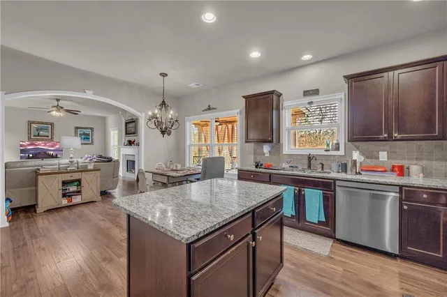 a kitchen with lots of counter top space