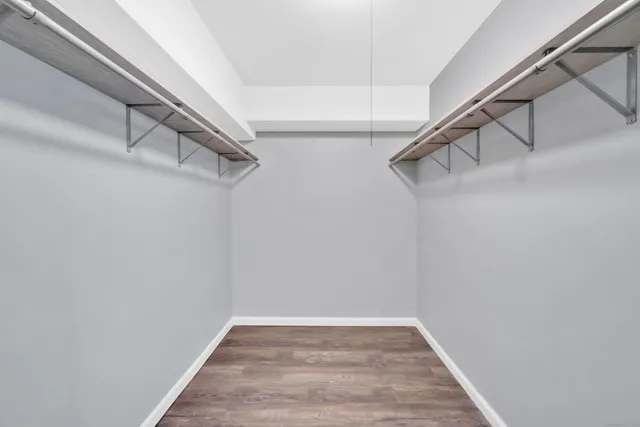 a view of a room with racks on the wall