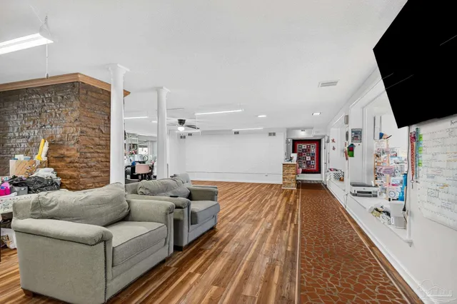 a bathroom with a sink vanity and a mirror