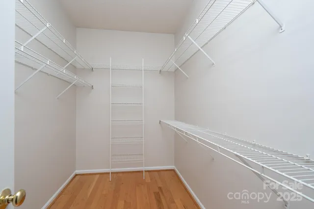 a view of walk in closet with empty racks