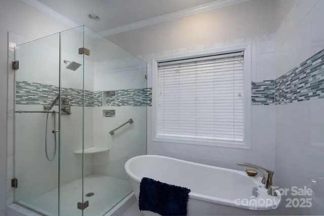 a bathroom with a tub and a shower