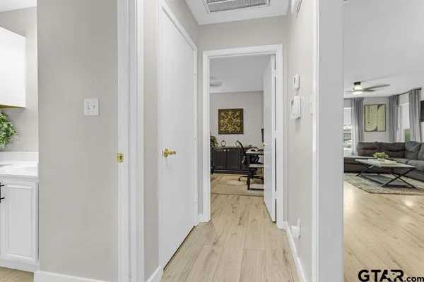 a view of a living room and a bathroom
