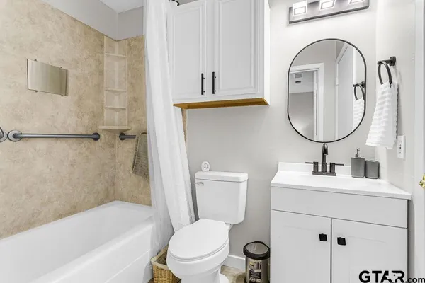 a bathroom with a sink a toilet and a mirror