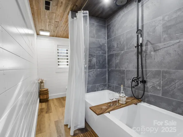 a bathroom with a bathtub