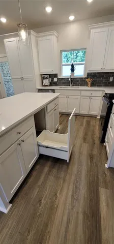 a kitchen with a sink appliances and cabinets