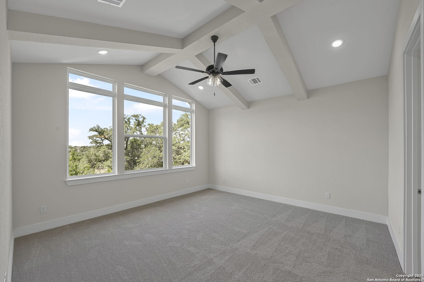 6821 Arbor Falls Fair Oaks Ranch, TX 78015 - Photo 20 of 50 an empty room with windows and a ceiling fan