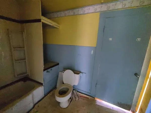 a bathroom with a toilet and a shower