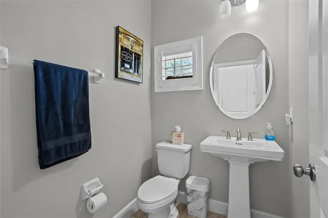 a bathroom with a toilet a sink and mirror