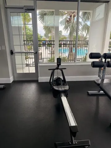 a garden view with a seating space