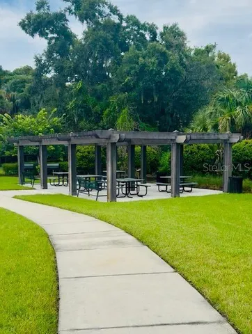 a view of a park with slide