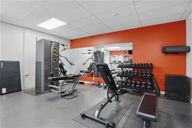 a view of a building next to a yard