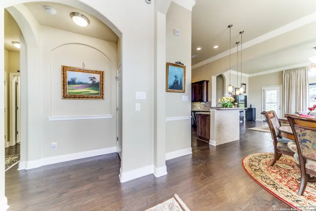 a view of a kitchen and dining room