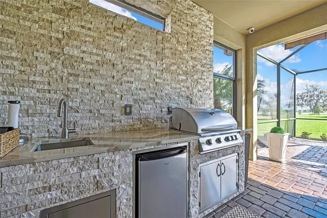 a view of a park with large trees