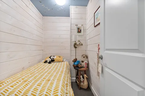 a bathroom with a sink and a shower curtain