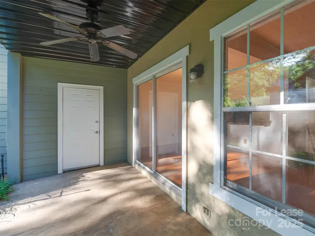 a view of a porch of a house