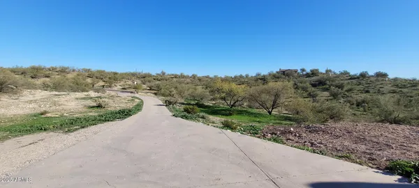 a view of a road with a yard