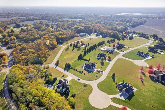 an aerial view of a swimming pool