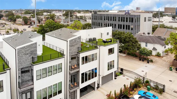 a view of a building from a balcony