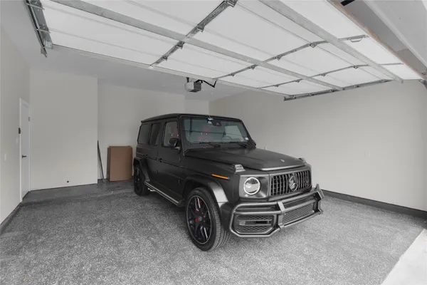 a car parked in a garage
