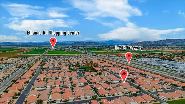 an aerial view of swimming pool and mountain view