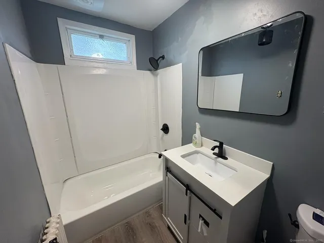 a bathroom with a sink a mirror and a toilet