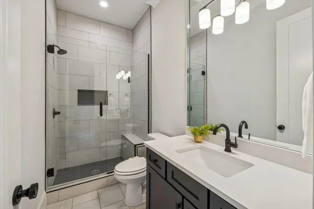 a swimming pool with outdoor seating