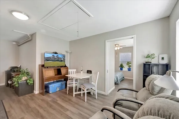 a living room with furniture