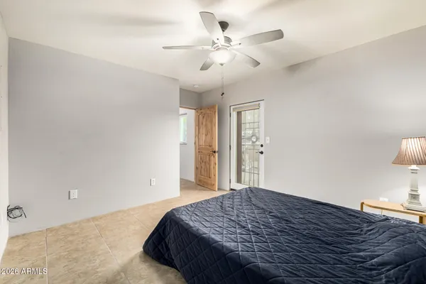 an aerial view of a house with a garden