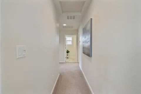 a bedroom with a bed and a potted plant