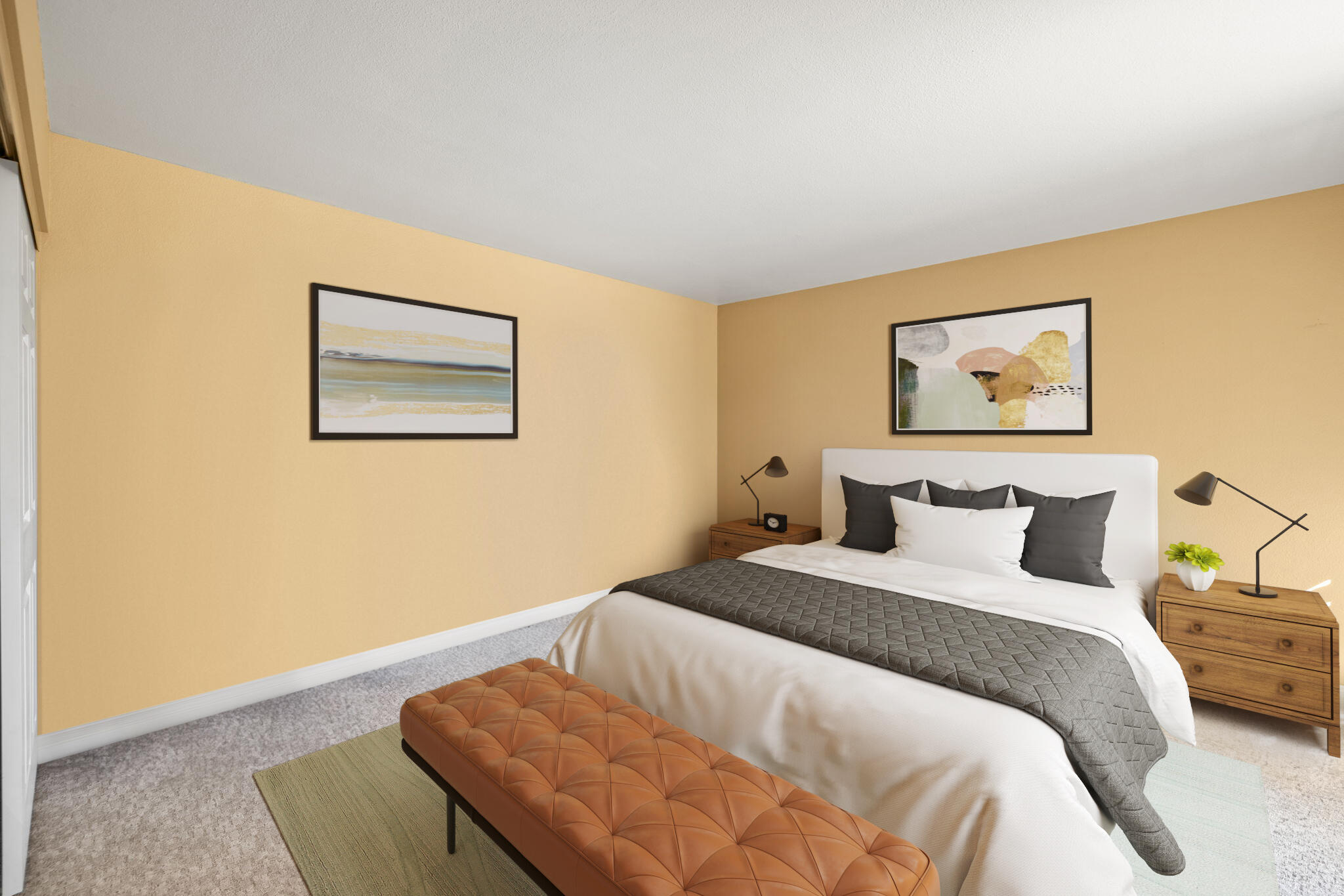 45775 Juniper Circle, Unit 616A Palm Desert, CA 92260 - Photo 23 of 35 a bedroom with bed and a painting on the wall