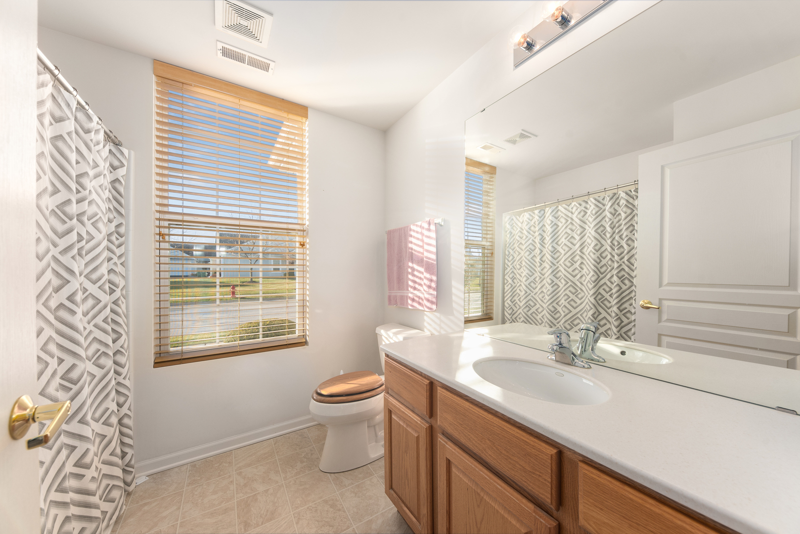 13512 Delaney Road Huntley, IL 60142 - Photo 15 of 24 a bathroom with a granite countertop sink a toilet and a window