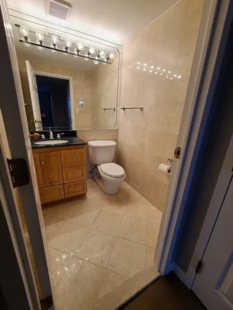 a bathroom with a toilet a sink and a mirror