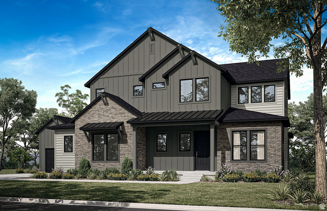 1396 South 660th East, Unit 2 Salem, UT 84653 - Photo 3 of 6 Contemporary C- architectural style featuring a multi-textured exterior, dark-framed windows, a covered entry, an attached garage, and a peaked roofline