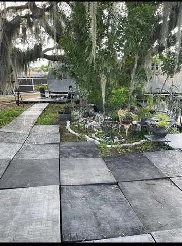a view of a park with benches