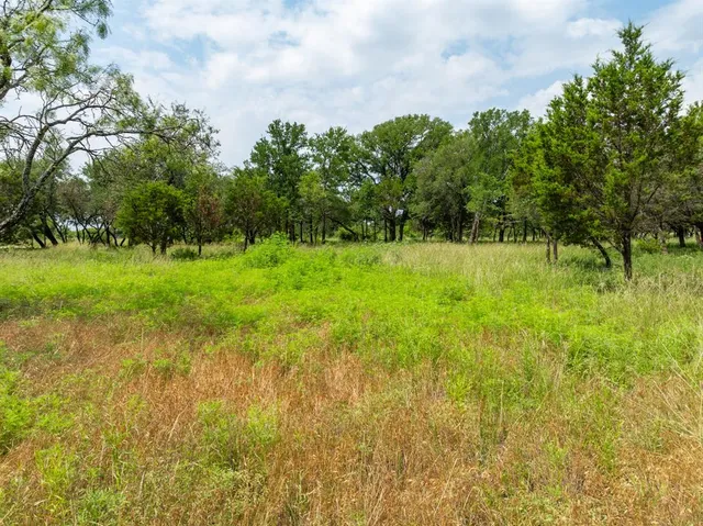 a view of a lake with a yard